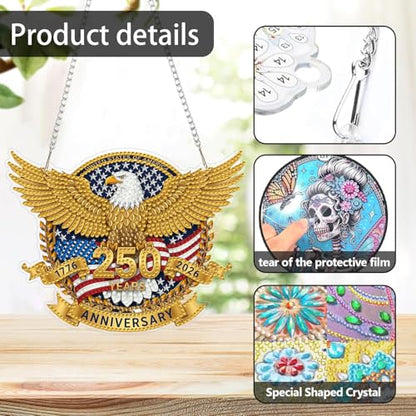 ARPADAMO Hanging Ornament Diamond Art Kits for Adults Gold Eagle 7.2x5.6in | 5D DIY Special Shaped Crystal Independence Day Patriotic Pendant Diamond Painting Kit,Window Hanging Gift for Home Garden - color: DP03977