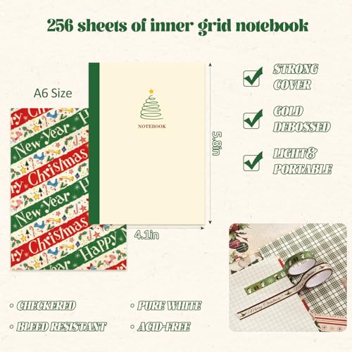 Christmas Scrapbooking Supplies Kit, Aesthetic New Year Festival Scrapbook Kits for Bullet Junk Journal, Stationery, Notebook, DIY Cute Journaling Supplies, Craft Christma Gift for Teen Girl Women - color: Merry Christmas and New Year