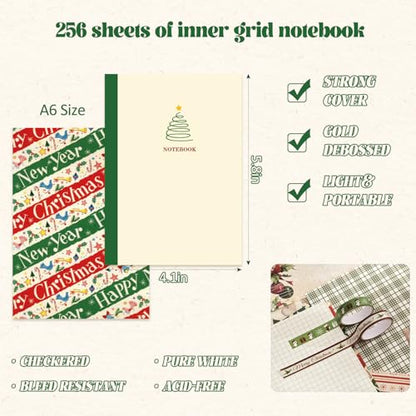 Christmas Scrapbooking Supplies Kit, Aesthetic New Year Festival Scrapbook Kits for Bullet Junk Journal, Stationery, Notebook, DIY Cute Journaling Supplies, Craft Christma Gift for Teen Girl Women - color: Merry Christmas and New Year