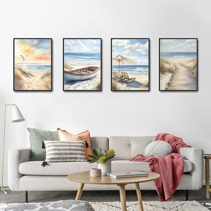 4 Pack Paint by Numbers Kit for Adults with Frame, Beach DIY Painting Kit - color: CYOP4P02