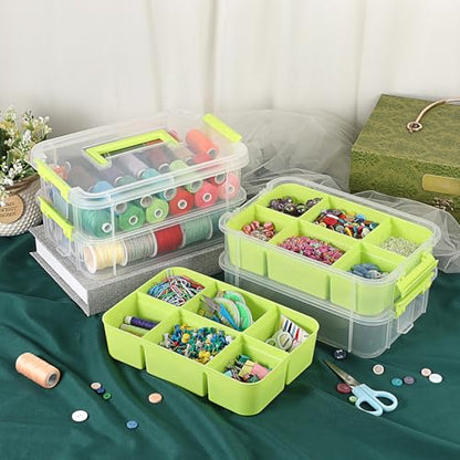 JUXYES 4-Tiers Plastic Stack Carry Storage Containers Box wih Handle Lids - color: Green