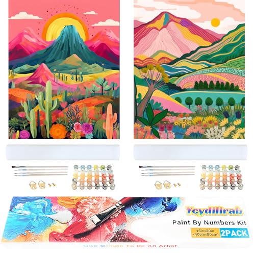 2 Pack Adult Paint by Number Kits on Canvas-Landscapes Paint by Number Adult,Paint by Numbers Kits for Adults With Gifts Box,DIY Landscapes Painting Kits for Gifts Home Wall Decor(16x20inch) - color: sunrise 2 pack, size: 16x20in