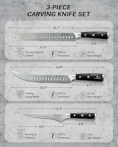 KYOKU 3pc Kitchen Knife Set - Japanese Steel Boning Slicing Butcher Set | 56-58 Hrc German 1.4116 Steel Full Tang Blades, Pakkawood Handles, Meat Fruit Vegetable Dicing Carving Set With Sheaths - style: Boning Slicing Scimitar 3pcs