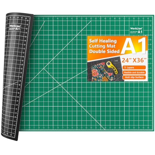 WORKLION Self Healing Cutting Mat: 24 x 36 inch Large Double Sided 5-Layer Gridded PVC Cut Mat for Sewing & Quilting & Scrapbooking & Arts and Crafts Projects (Green/Black)… - color: Black/Green, size: 36"L x 24"W