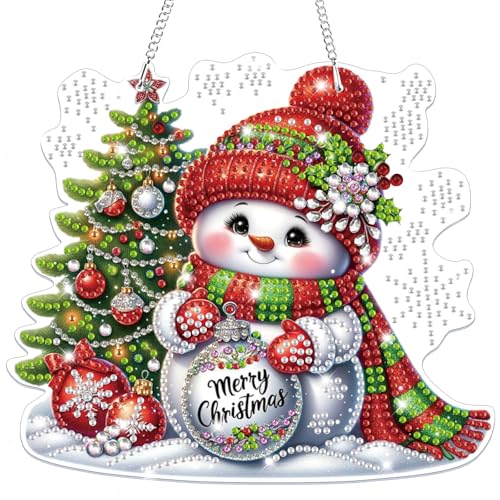 Bowetile Christmas Wreath Hanging Diamond Art Painting Kits for Adults, 5D Special Shape Diamond Art Kits Snowman, Crystal Gem Painting Arts and Crafts for Adults for Home Garden Decor - color: Snowman-02