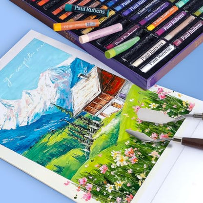 Paul Rubens Oil Pastels Set with 50 Colors Artist Soft Oil Pastels+6 Pcs White Oil Pastels+8.7 x 11.7 Inches Oil Pastel Book（30 Sheets）+5 Palette Knives for Artists, Professionals, Student, Hobbyist | Full Painting Accessories: 6 White Oil Pastels, 8.7 x