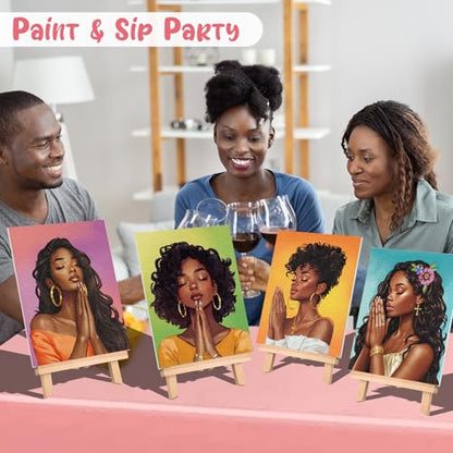 4 Pack Sip and Paint Kit for Adults Pre Drawn Canvas for Painting Pre Printed Stretched Canvas DIY Art Party Set Date Night Girls Game (Pray Girl,8x10 Inches) - style: Pray Girl