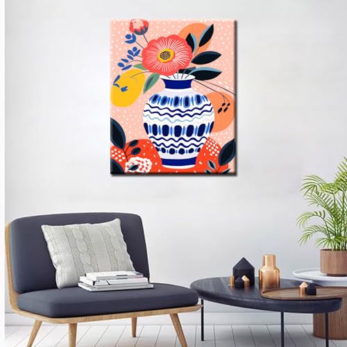 Tucocoo Colorful Vase Floral Flowers Oil Painting Paint by Number Kits 16 x 20 inch Canvas Pink Flower DIY Painting for Kid Students Adult Beginner with Brushes Acrylic Pigment(Without Frame) - color: Floral Vase 03, size: 16''x20''(Frameless)
