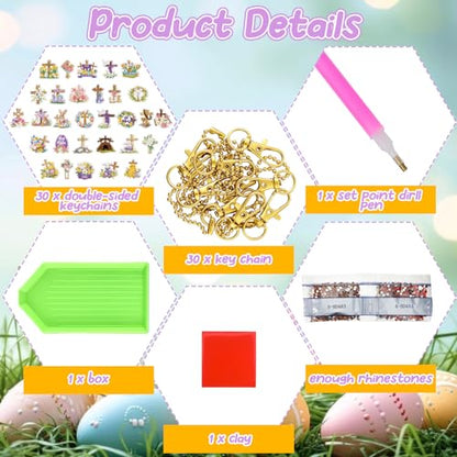 WILLBOND 30 Pcs Easter Diamond Art Keychain Kits He is Risen 5d DIY Double Sided Diamond Painting Keychain Religious Christian Cross Hanging Ornaments for Adults Beginners Key Ring Pendant Crafts - color: Cross
