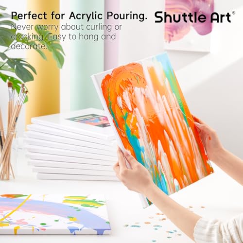 Shuttle Art Canvas for Painting, 12-Pack 11x14 Inch Stretched Canvas, 100% Cotton, Primed White Premium Blank Canvases, Ideal Art Supplies for Beginners Artists Acrylic Oil Acrylic Pouring - size: 12 Pack 11x14"