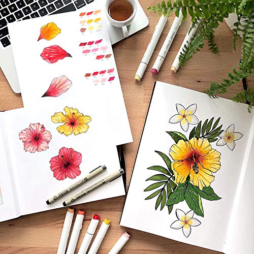 Ohuhu Colored Fineliner Pens 18 Pack and Ohuhu Art Sketchbook
