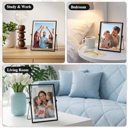 Hoteam 12 Pack Black Floating Photo Frame, 6 x 8 Inches Double Glass Desktop Picture Frames with Metal Stand for Pictures Photos Pressed Flowers Desk Tabletop Display - color: Black, size: 6 x 8 inches