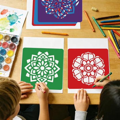 CUTHOLLOW Animals Fruit Plant Stencils, 24PCS 8-Inch Reusable Plastic | 24PCS 8-Inch Animals, Fruit & Plant Shapes, Reusable Washable Plastic, Painting, Crafts, Wall Art & Sidewalk Chalk - style: Mandala