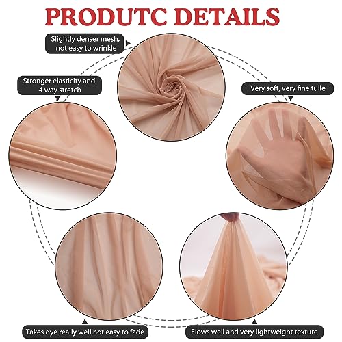 4-Way Stretch Mesh Fabric 60" by 5 Yards Lightweight Sheer Mesh (Nude) - color: Nude, size: 5 Yards