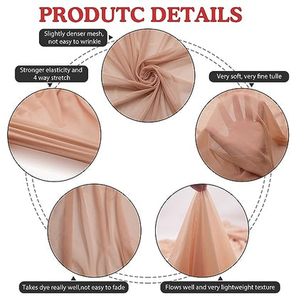 4-Way Stretch Mesh Fabric 60" by 5 Yards Lightweight Sheer Mesh (Nude) - color: Nude, size: 5 Yards