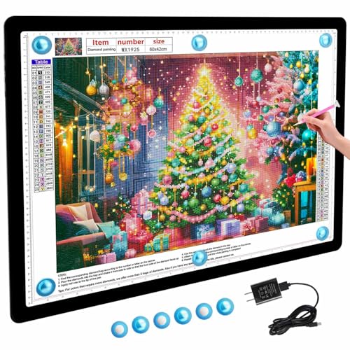 Heanolier Rechargeable A2(25.2" x 18.4") Light pad for Diamond Painting,Magnetic Light Board with Side Buttons,3 Color/6 Level Dimming,Wireless Light Box for Tracing,Light Table for Sketching,Drawing - size: A2 without Stand