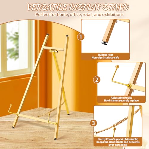 2 Pack Metal Easel Stand 16.5" H x 8.7" W x 4.3" D Table Top Easel Stand for Display Tripod Art Picture Mirror Modern Plate Holder for Display Photo, Book, Wedding Sign, Menu Board, Canvas