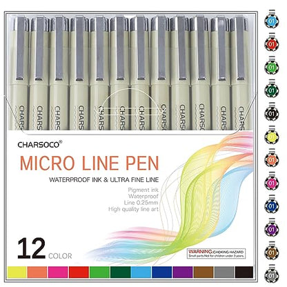 01 Micro Pen, Fine Point Pen with 12 Colors, Waterproof Archival Ink, 0.25mm Fineliner Ink Pens for Artist Illustration, Sketching, Anime, Manga, Technical Drawing and Scrapbooking - color: 12 Colors