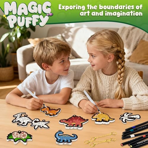 MZYTOZA 3D Art Kit Aqua Magic Puffs Dinosaur - Double-Sided, 15 Mess-Free Paint by Number Craft for Kids, Christmas Gift Idea & Stocking Stuffer, Art Projects with Puff Markers - color: Double-sided Dinosaurs