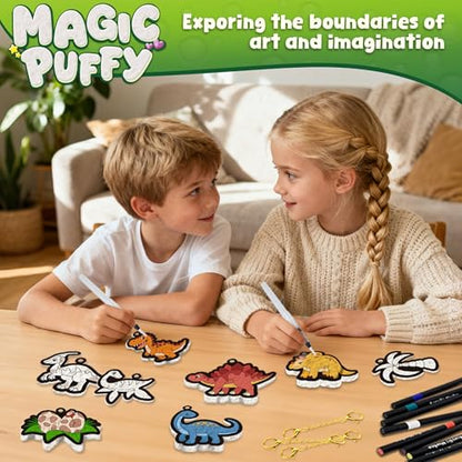 MZYTOZA 3D Art Kit Aqua Magic Puffs Dinosaur - Double-Sided, 15 Mess-Free Paint by Number Craft for Kids, Christmas Gift Idea & Stocking Stuffer, Art Projects with Puff Markers - color: Double-sided Dinosaurs
