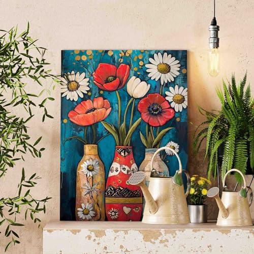 Colorful Glass Bottles Paint by Numbers Kit for Adults Beginners Natural Plant DIY Digital Oil Painting Kits Acrylic Easy Wildflowers Paint Wall Hanging Home Room Decor 16x20 Inch(DIY Frame) - color: Floral Vase-05, size: 16''x20''(DIY Frame)
