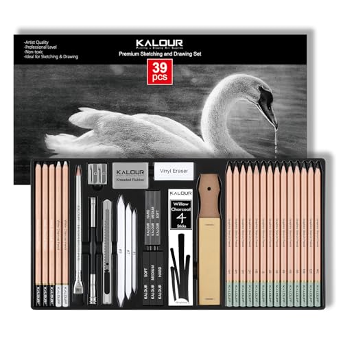 KALOUR PDAS 39pcs Drawing Pencil Set, Professional Sketching Kit with Graphite, Charcoal & Sketch Pencils for Drawing, Complete Drawing Kit for Artists & Beginners