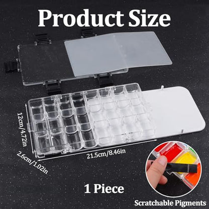 WANDIC Paint Palette Box, 24 Wells Transparent Empty Airtight Paints Container Leak Proof Palette Case for Watercolors Gouache Oil Painting Acrylic - color: 24 Well U-shaped