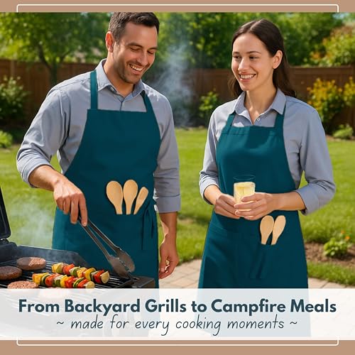 Native Fab Kitchen Apron 2 Pack - 100% Cotton Adjustable, Durable Apron with Pockets, Perfect for Cooking, Baking, Grilling - color: Teal Green