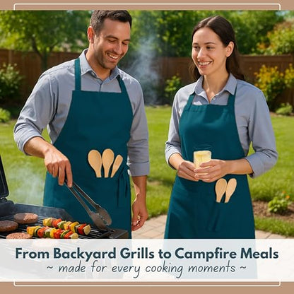 Native Fab Kitchen Apron 2 Pack - 100% Cotton Adjustable, Durable Apron with Pockets, Perfect for Cooking, Baking, Grilling - color: Teal Green