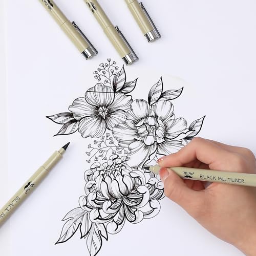 Mr. Pen- Drawing Pens for Artists, 6 Sizes, Black Multiliner, Artist pens | Micro Pens for Drawing - size: 6 Tip Sizes(0.2 to 0.5 mm)