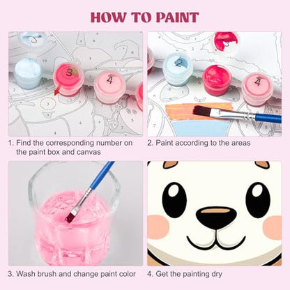 MXJSUA 4 Pack Lion Zebra Animals Paint by Numbers Kit with Framed Canvas for Kids, Hippo Elephant By Number Painting Kits for Ages 6-12 Kids, Acrylic Oil Paint by Number Kits for Beginners 8x8 Inch - color: Animal-F