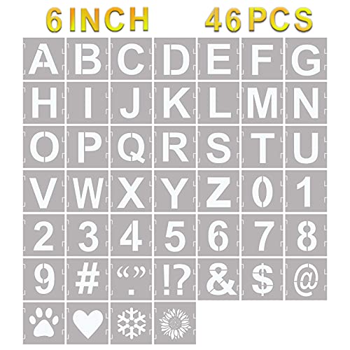 46 Pcs Letter Stencils Symbol Numbers Craft Stencils, Reusable Alphabet Templates Interlocking Stencil Kit for Painting on Wood, Wall, Fabric, Rock, Sign(6 Inch) - size: 6 INCH