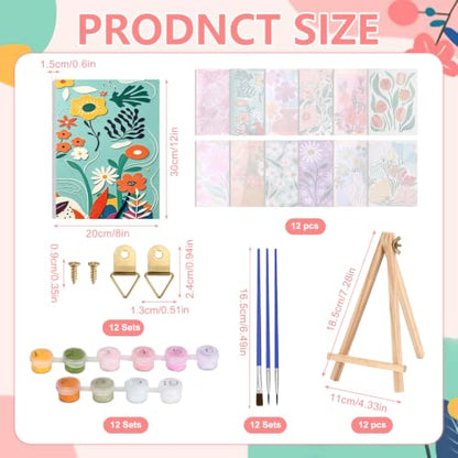 12 Set Paint by Numbers Kit for Adults with 8x12 In Simple Flower Painting | Number Painting on Canvas for Adults Beginners with Wooden Frame Easel Paint Kit, Craft Group DIY Gifts for Home Wall Decor