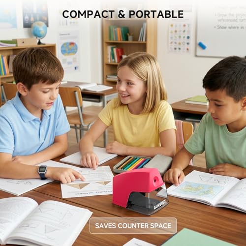 Electric Pencil Sharpener for 6 to 8 mm Pencils Helical Blade Fast 4 Second Sharpening Large Shavings Bin Non Slip Feet Safe Design for Classroom Office and Home Pink(S1131) - color: Pink