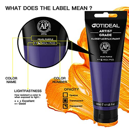GOTIDEAL Metallic Acrylic Paint Pearl Purple Tubes(120ml, 4.1 oz) | Non Toxic, Non Fading, Rich Pigments,for Painters, Adults & Kids,Ideal for Canvas Wood Clay Fabric Ceramic Craft Supplies - color: Pearl Purple, style: Metallic