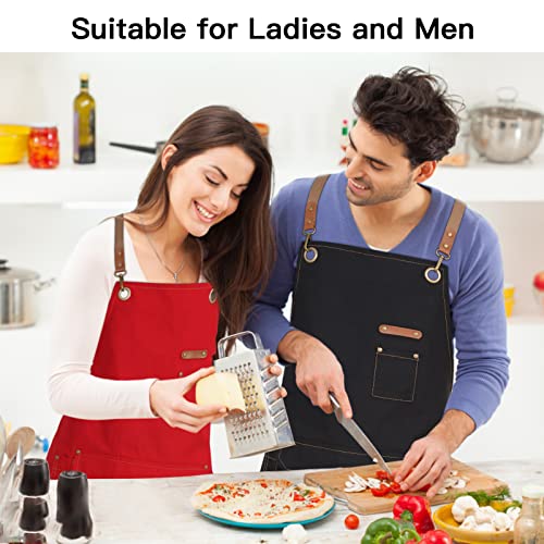 Genixart Chef Apron Men Women, Kitchen Aprons Cooking, BBQ - Black | Box Packed, Cotton Canvas, Cafe, Bar, Workshop, Restaurant, Water & Oil Stain Resistant, Cross Back Adjustable, Large Pockets - color: Black