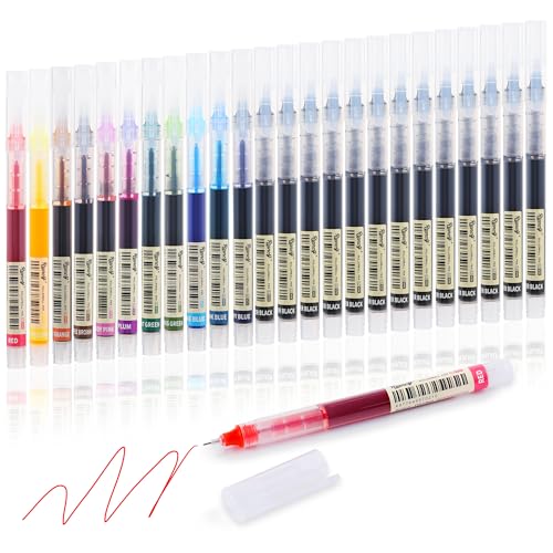 Liquid Ink Rollerball Gel Pens, 0.5mm Extra Fine Point Tip, 24ct Assorted Colors, Smooth Writing No Smear No Bleed, Vibrant for Journaling, Drawing, Sketching, School Notes & Art Supplies - color: 12Black+12Multicolor