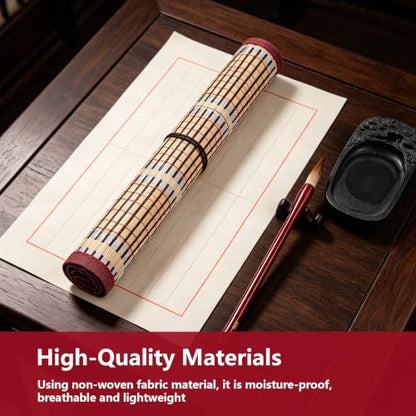 Paint Brush Roll, Bamboo Paint Brush Bag, 4 Sided Edging Paintbrush Storage Bag, 11.8x14in Art Paints Brushes Roll Up Case with 9Pcs Cloth Pockets for Paintbrushes Storage