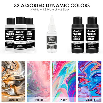 Funto Acrylic Pouring Paint Set, 36 Bottles, with Silicone Oil, High Flow, Pre-Mixed, Art Supplies for Pouring on Canvas, Glass, Wood, Tile, Rocks - color: COLORFUL