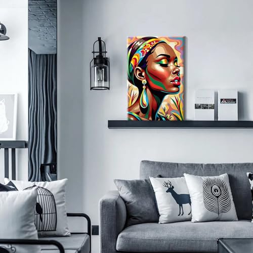 HeeBenor Paint by Numbers Kit for Adults Framed, Black Women Paint by Number with Easel, DIY Acrylic Black Woman Oil Painting Kit, Adult Paint by Number Kits Framed Canvas 8x12 Inch - color: Black Women 041
