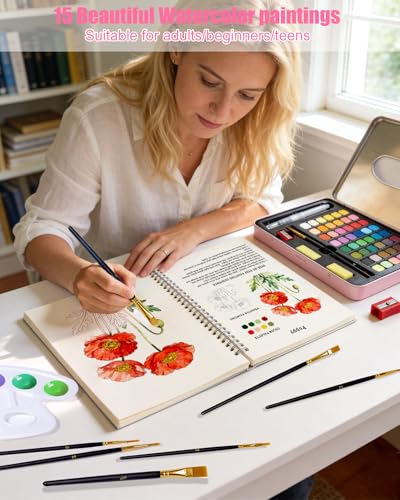 Flower Watercolor Workbook for Adults and Beginners | Water Coloring Books, Step by Step Self Study, Relaxing Watercolor Sketchbook, Art Practice & Creative Fun, Book Only - color: c-flower
