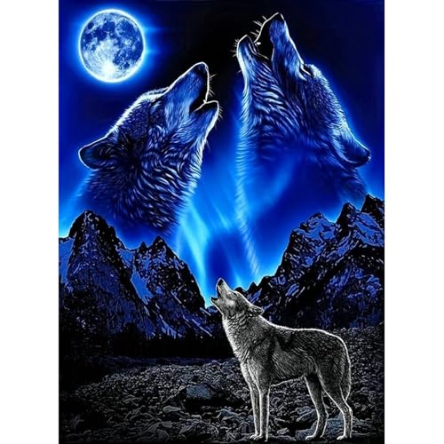 BSNRCH Wolf Diamond Art Kits for Adults, 5D Wolf Diamond Painting Kits for Adults, DIY Round Full Drill Diamond Art Craft for Home Wall Decor 12x16inch - color: 06-Wolf