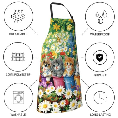 Funny Apron Polyester Grooming Aprons with Pocket for Cooking Kitchen Grilling Adults - color: Spring Cat Mulit
