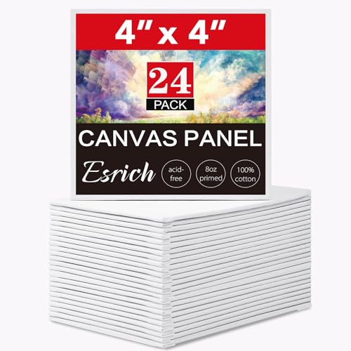 ESRICH 4x4IN Small Canvases for Painting, 24 Pack Mini Canvas Boards Cotton Painting Canvas Primed Acid Free Mini Blank Canvas Panels for Oil Paint,Watercolor,Acrylic Paint,Gouache&Tempera. - size: 4x4in 24pack