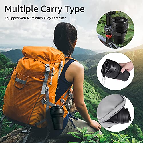 Collapsible Cup for Traveling, 20 OZ 600ml Large Silicone Folding Camping Mug, Leak Proof BPA Free Portable Reusable Bottle for Coffee, Tea, Water, Camping, Hiking, Outdoor (Black) - size: 20 Ounces