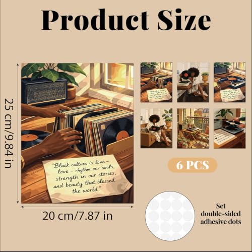 Dazoratix Black Women Poster Decor 6 Pcs African American Girl | Wall Art Prints, Modern Music Record Player, Aesthetic Painting Pictures, Bedroom Living Room Home Office, Unframed - color: Black Women