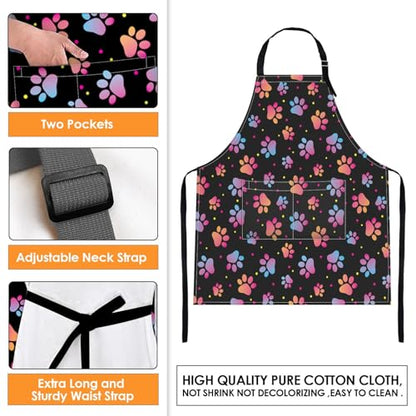Apron with Pockets, 32x28 inch, for Women Men, Colorful Paw | Dog Animal Paw Waterproof Adjustable Bib Aprons for Kitchen Cooking Baking Painting Gardening - color: Cute Dog Paw