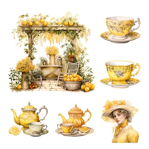 XERE 84 Pcs Yellow Victorian Era Scrapbook Stickers Set, Aesthetic Sticker for Scrapbooking and Journaling, Junk Journal Supplies, Bullet Journals Materials, Planner Arts Craft Collage Supplies - color: Yellow