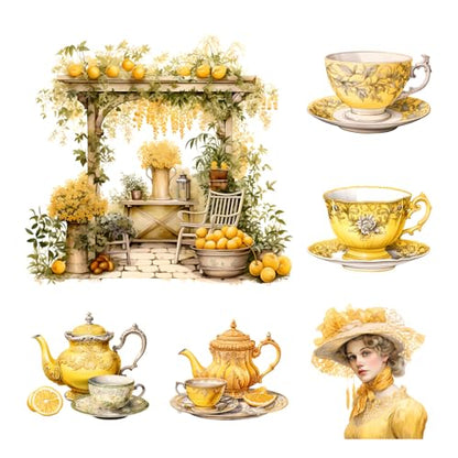 XERE 84 Pcs Yellow Victorian Era Scrapbook Stickers Set, Aesthetic Sticker for Scrapbooking and Journaling, Junk Journal Supplies, Bullet Journals Materials, Planner Arts Craft Collage Supplies - color: Yellow