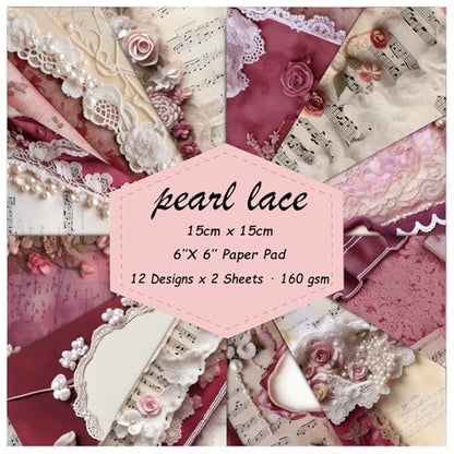 Scrapbook Paper, 24 Sheets 6"×6" 160gsm Single-Sided Patterned Cardstock - color: 24 sheets-pearl lace
